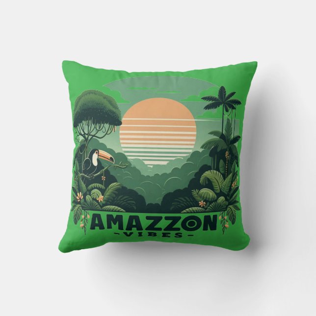 Tropical Green Retro Toucan Amazon Vibes Kudde (Baksida)