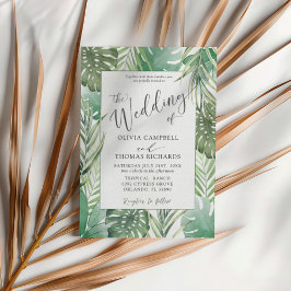 Tropical Green Watercolor Palm Wedding Inbjudningar