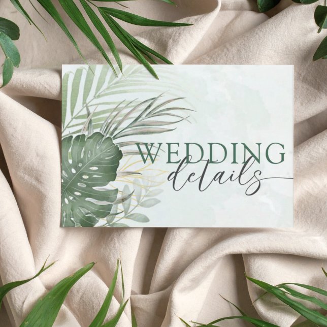 Tropical Green Watercolor Wedding Details Tilläggskort (Skapare uppladdad)