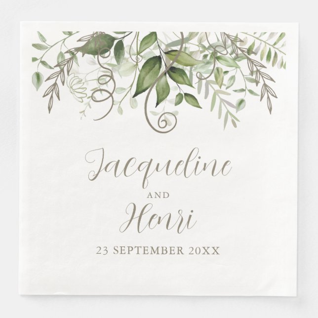 Tropical Greenery Bröllop Pappersservett (Framsida)