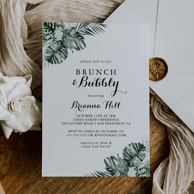 Tropical Greenery Brunch och Bubly Möhippa Inbjudningar (Skapare uppladdad)