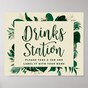 Tropical Greenery Chic Drink Station Bröllop Poster