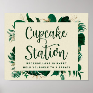 Tropical Greenery Cupcake Station Wedding Sign Poster
