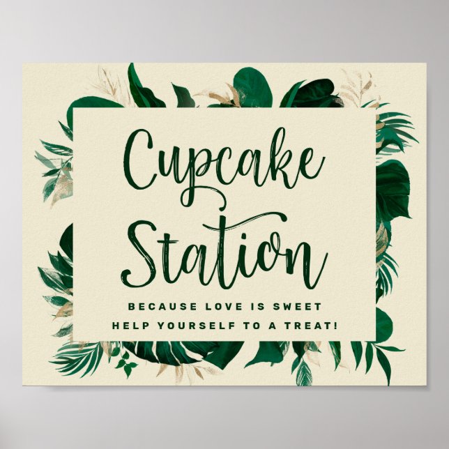 Tropical Greenery Cupcake Station Wedding Sign Poster (Framsidan)