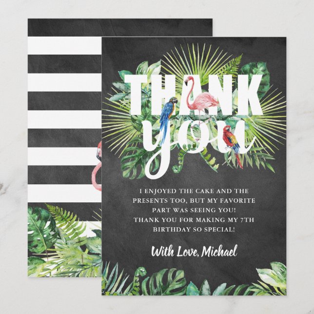 Tropical Greenery Flamingo Black White Chalkboard Tack Kort (Fram/baksida)