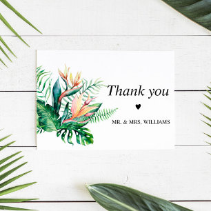 Tropical Greenery Flowers Bröllop Tack Kort