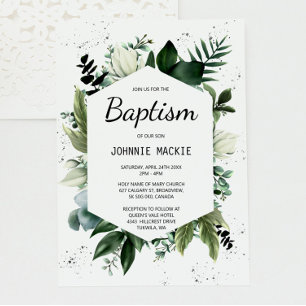 Tropical Greenery Framed Baptism Inbjudningar