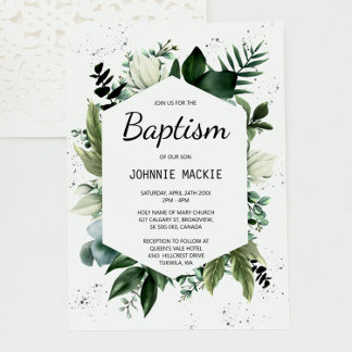 Tropical Greenery Framed Baptism Inbjudningar