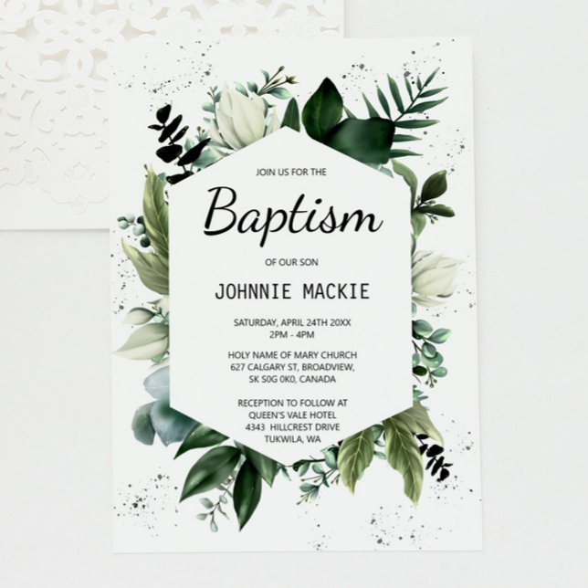 Tropical Greenery Framed Baptism Inbjudningar (Skapare uppladdad)