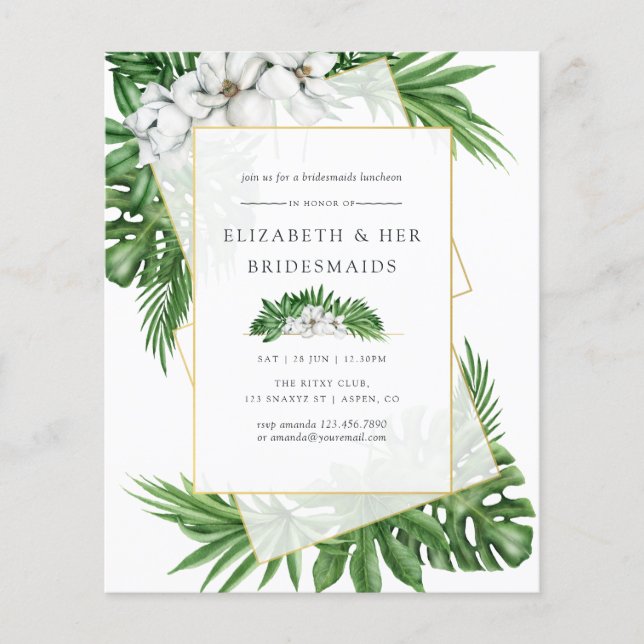 Tropical Greenery Geometric Bridesmaids Luncheon Flygblad (Framsidan)