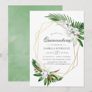 Tropical Greenery Geometric Quinceañera Inbjudningar