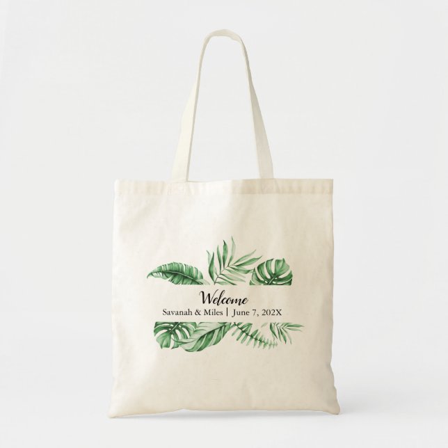 Tropical Greenery Handflatan Welcome Bag Tygkasse (Framsidan)