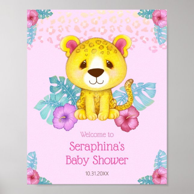 Tropical Greenery Jungle Leopard Baby Shower Poster (Framsidan)