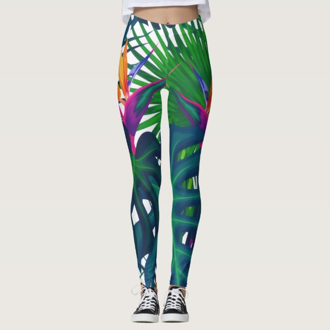 Tropical Greenery Jungle Löv paradise Leggings (Framsida)