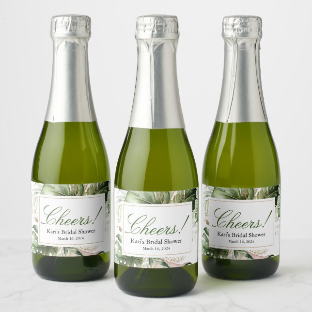 Tropical Greenery Mini Champagne Flaska-etikett (Flaskor)