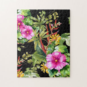 Tropical Greenery Rosa Gult Boho Blommigt Pussel