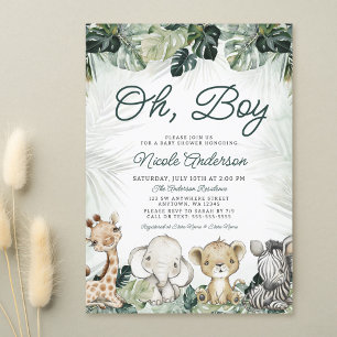 Tropical Greenery Safari Animals Boy Shower Inbjudningar