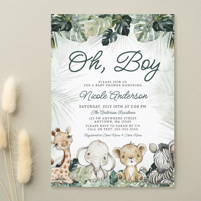 Tropical Greenery Safari Animals Boy Shower Inbjudningar (Skapare uppladdad)
