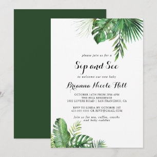 Tropical Greenery Sip and See (mål - Tropical Gree Inbjudningar