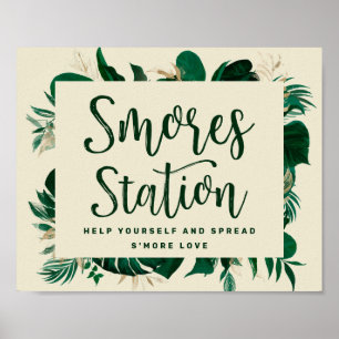 Tropical Greenery S'mores Station Bröllop Sign Poster