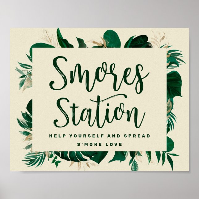 Tropical Greenery S'mores Station Bröllop Sign Poster (Framsidan)