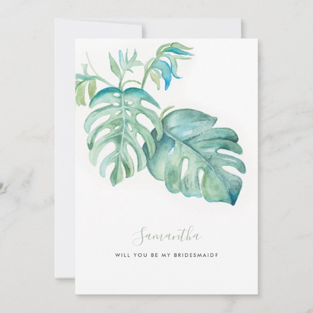Tropical Greenery Watercolor Bridesmaid Cards Julkort (Framsida)