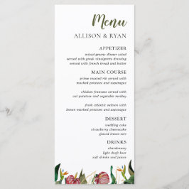 Tropical Greenery Watercolor Bröllop Menu Meny