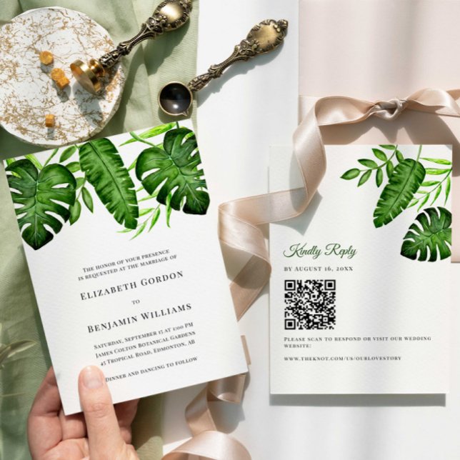 Tropical Greenery Wedding QR Code RSVP Botanical Inbjudningar (Skapare uppladdad)