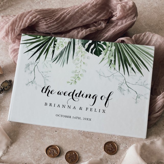 Tropical Greenery White Blommigt Bröllop Gästböcker (Skapare uppladdad)