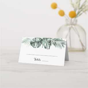 Tropical Greenery White Blommigt Bröllop Placeringskort