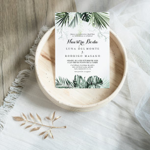 Tropical Greenery White Blommigt Nuestra Boda Inbjudningar