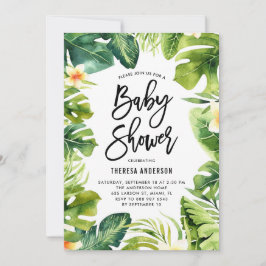 Tropical Grey and Plumeria Baby Shower Inbjudningar