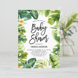 Tropical Grey and Plumeria Baby Shower Inbjudningar