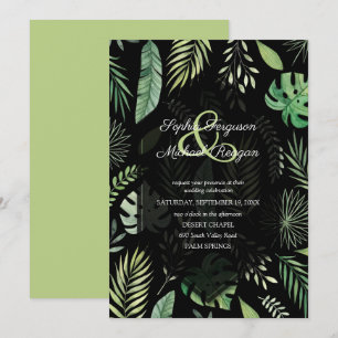 Tropical Grey Botanical Black Bröllopsinbjudans