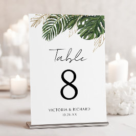 Tropical Grey Botanical Summer Boho Bröllop Bordsnummer