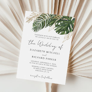 Tropical Grey Botanical Summer Boho Bröllop Inbjudningar