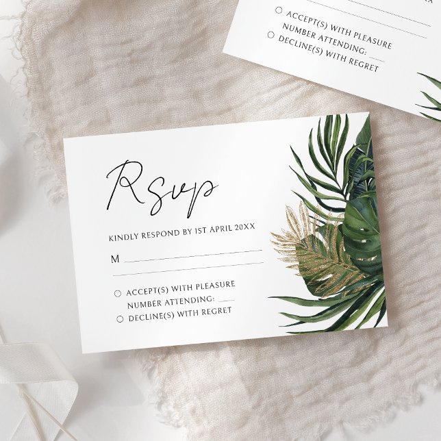 Tropical Grey Botanical Summer Boho Bröllop OSA Kort (Skapare uppladdad)