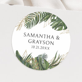 Tropical Grey Botanical Summer Boho Bröllop Runt Klistermärke