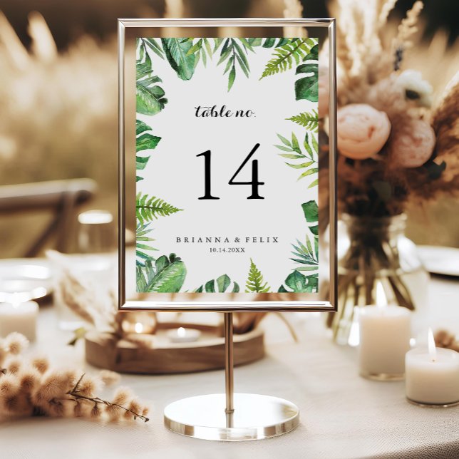 Tropical Grey Calligraphy Bröllop Bordsnummer (Skapare uppladdad)