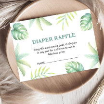 Tropical Grey Grönt Diaper Raffle Baby Shower