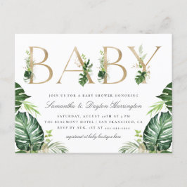 Tropical Grey Guld Typography Baby Shower Inbjudan Vykort