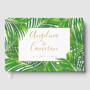 Tropical Grey Handflatan Lövs Beach Wedding Gästböcker