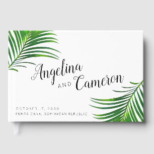 Tropical Grey Handflatan Lövs Beach Wedding Gästböcker
