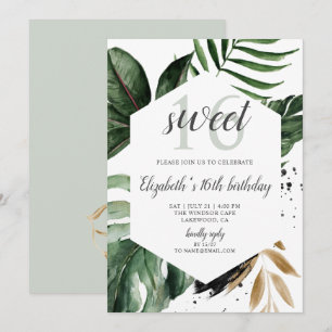 Tropical Grey Handflatan Lövs Sweet 16 Inbjudningar