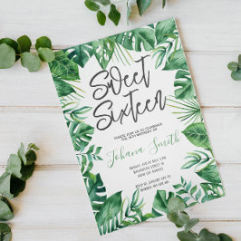 Tropical Grey Monstera Sweet sixteen Birthday Inbjudningar