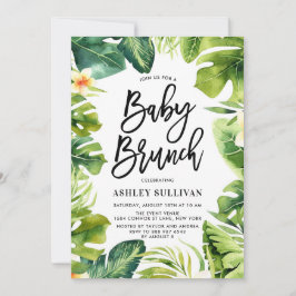 Tropical Grey och Plumeria Baby Shower Brunch Inbjudningar