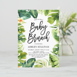 Tropical Grey och Plumeria Baby Shower Brunch Inbjudningar