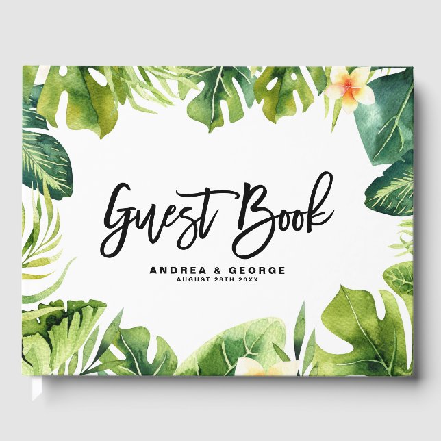 Tropical Grey och Plumeria Ram Bröllop I Gästböcker (Framsida)
