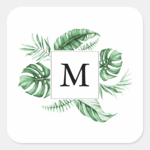 Tropical Grey Ram Monogram Square Sticker Fyrkantigt Klistermärke