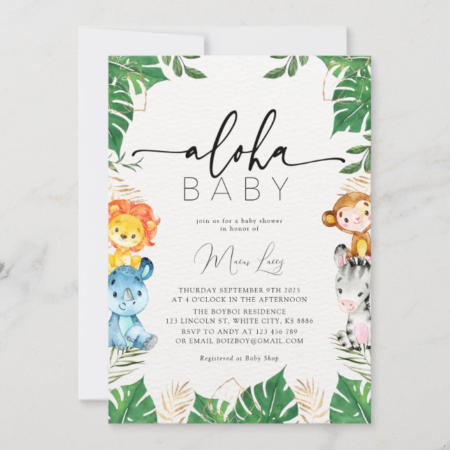 Tropical Grey Safari Baby Shower-inbjudan Inbjudningar (Framsida)
